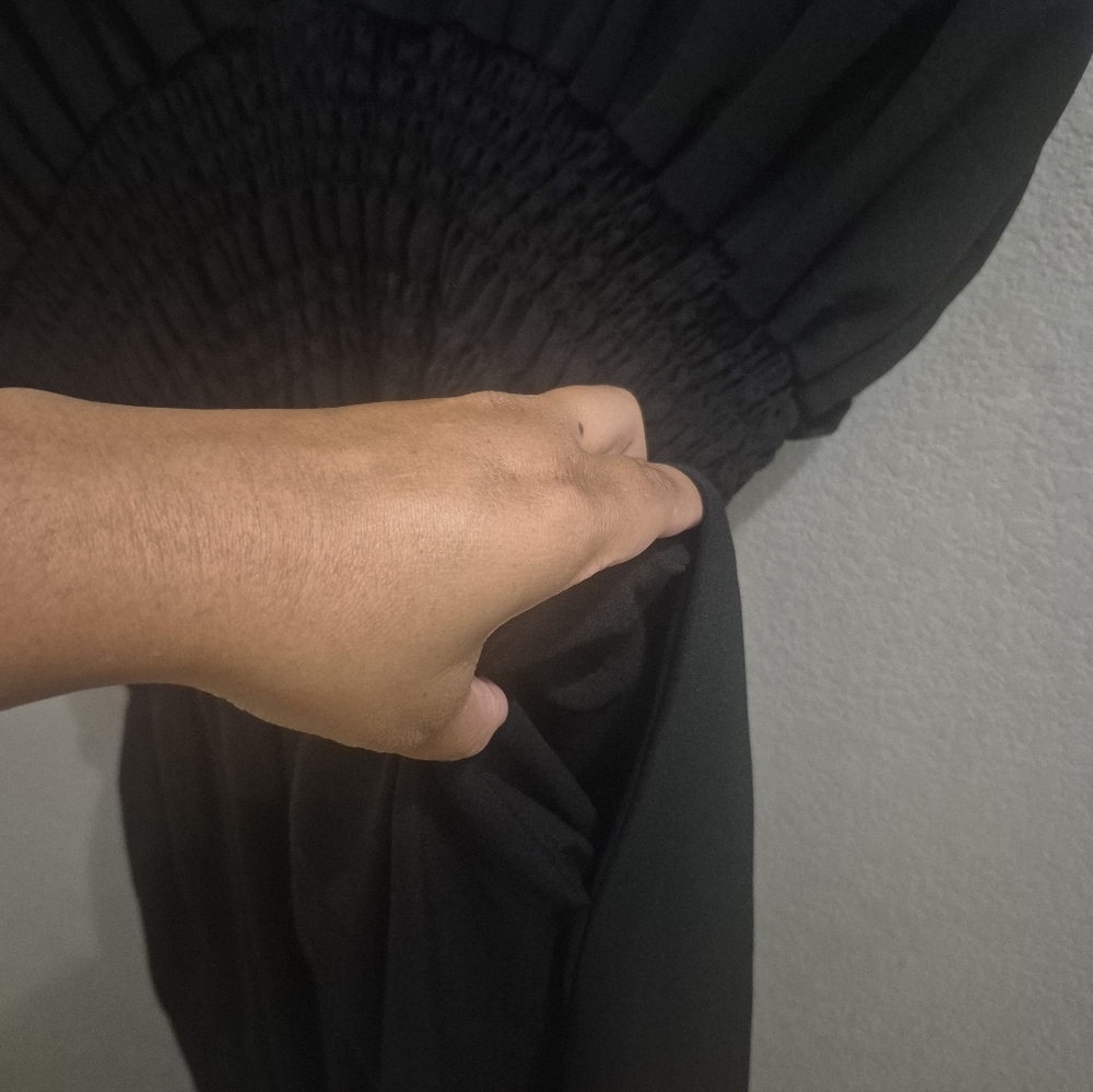 Black V-Neck Smocked Waist Maxi Dress - Picture 3 of 4